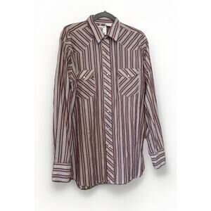 Coral West Ranchwear Pearl Snap Long Sleeve Western Striped Shirt Large Tall